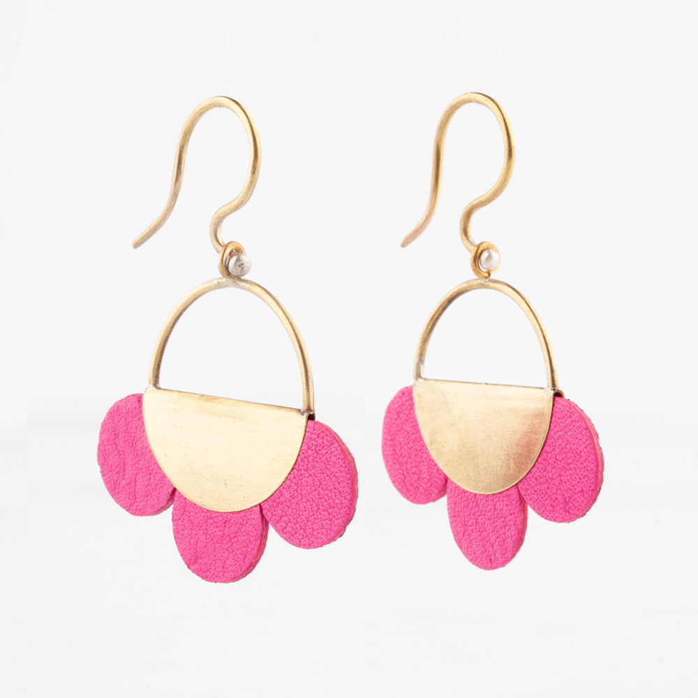 Ohrringe Gold Blumen Leder Pink – room27